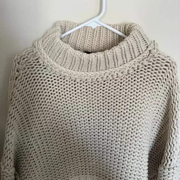 Free People Chunky Knit Cream My Only Sunshine Pullover Mockneck Sweater Preppy - Picture 7 of 16